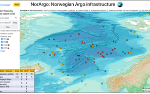 Figure that shows the last registered posi1ons of ac1ve Argo floats in the Nordic Seas